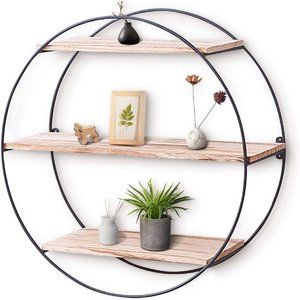 New Round Rustic Wood Floating Wall Shelves